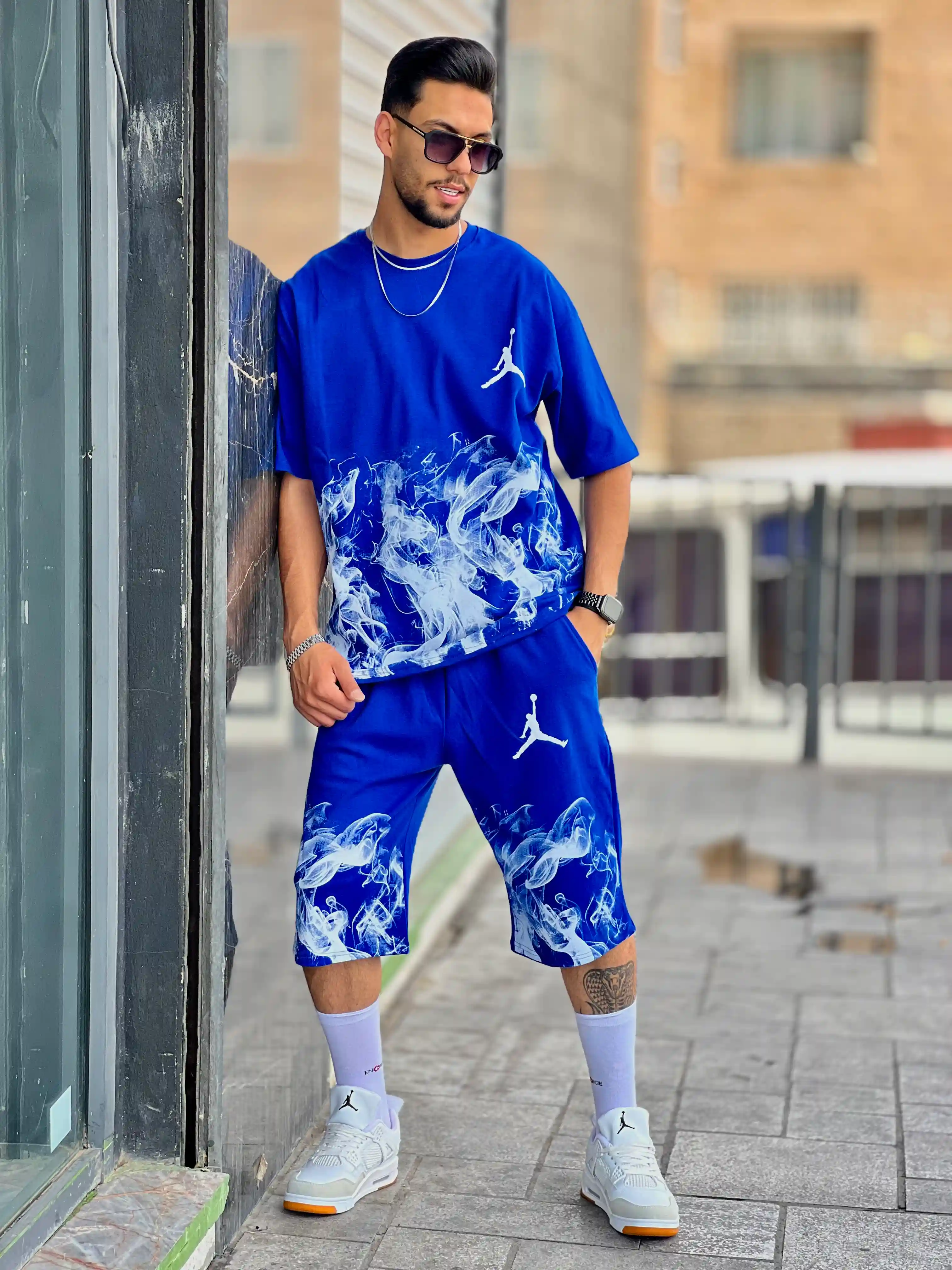 ست تیشرت شلوارک آبی کاربنی